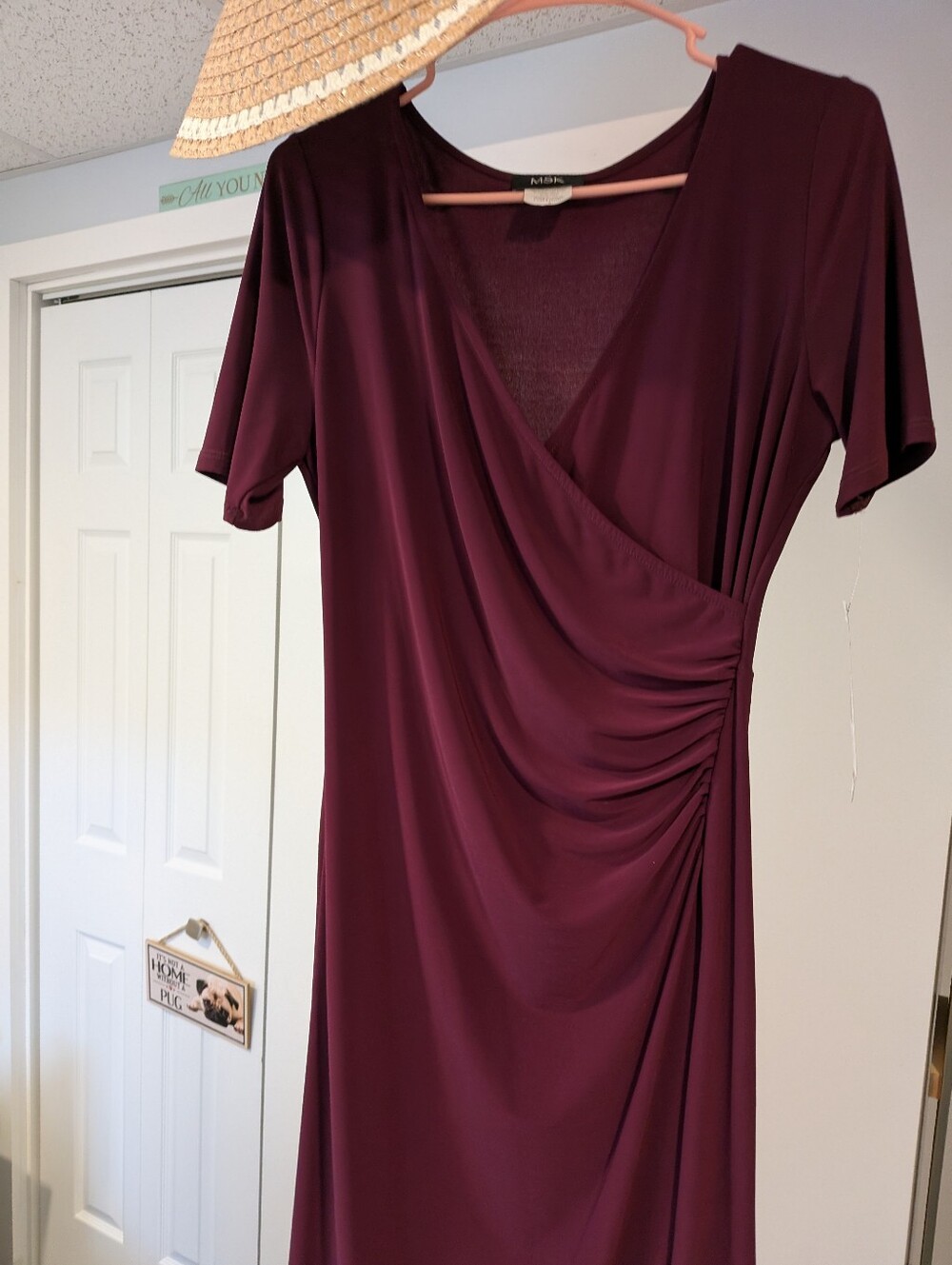 MSK Wine V-Neck Ruched Side Maxi Dress